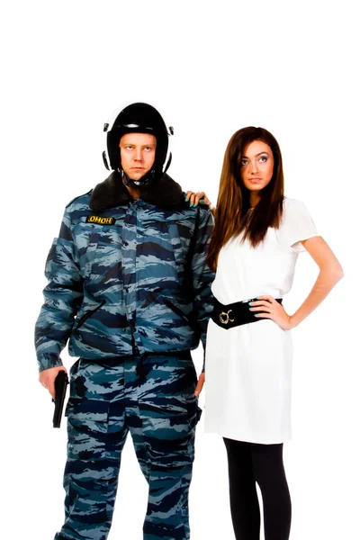 Politie-officier en een vrouw — Stockfoto