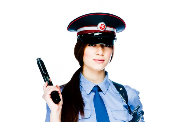 Frau in Polizeiuniform — Stockfoto