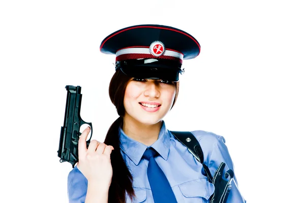 Femme en uniforme de police — Photo