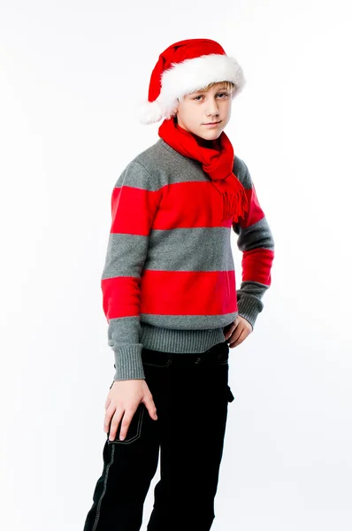 Pojken i locket av jultomten — Stockfoto
