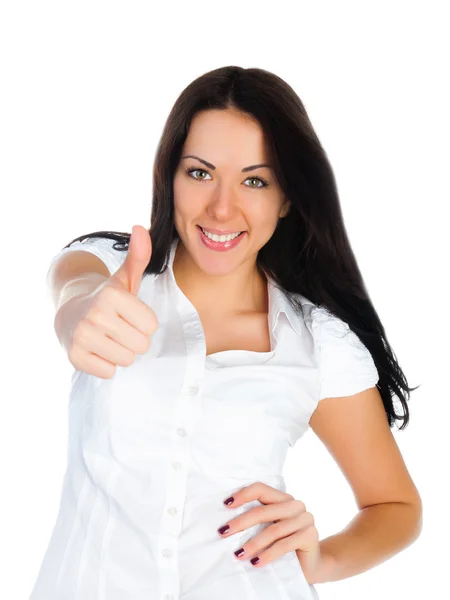 Attractive brunette girl with thumbs up — Stock Photo, Image