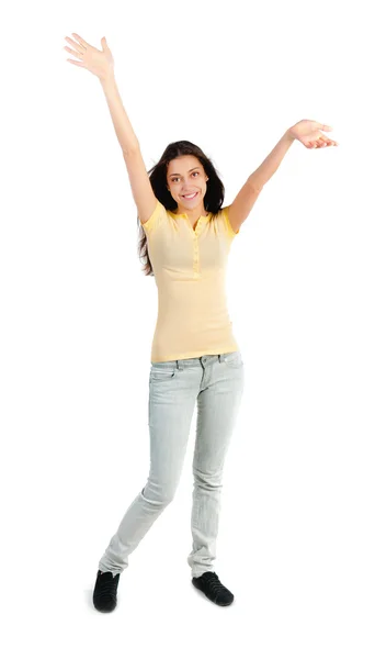 Young cute girl with arms raised — Stock Photo, Image