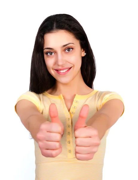 Young cute girl with thumbs up — Stock Photo, Image