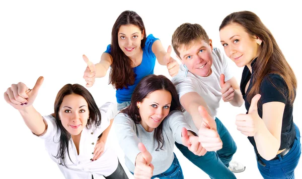 Top view of young friends showing thumbs up — Stock Photo, Image