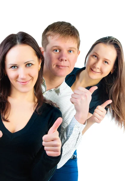 Successful young people with thumbs up — Stock Photo, Image