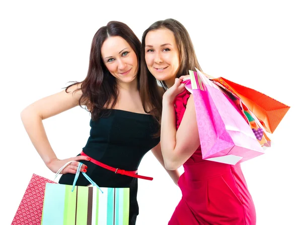 Two pretty girl with packages in hands — Stock Photo, Image