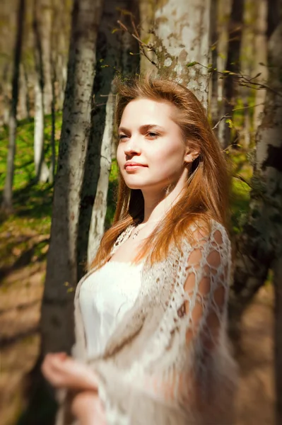 Slavic young girl in forest — Stock Photo, Image