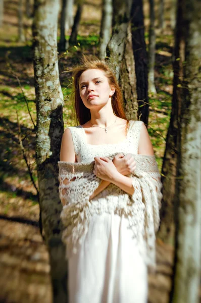 Slavic young girl in forest — Stock Photo, Image