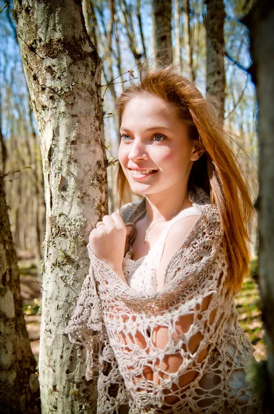 Young girl in ethnic style in the woods — Stock Photo, Image