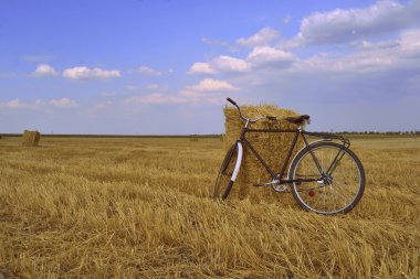 Bicycle and mown field of wheat clipart