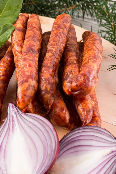 Frankfurterki world to known and beloved thin small sausages — Stock Photo, Image