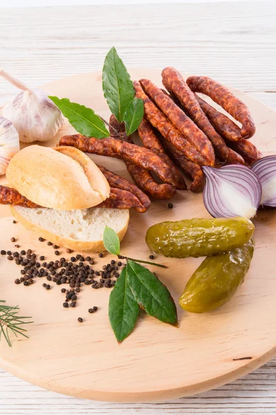 Frankfurterki world to known and beloved thin small sausages — Stock Photo, Image