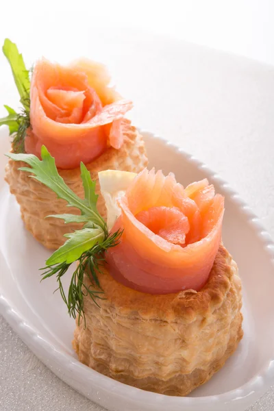 Vol-au-vent with salmon — Stock Photo, Image