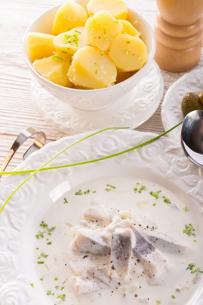 鲱鱼加土豆和奶油 — 图库照片