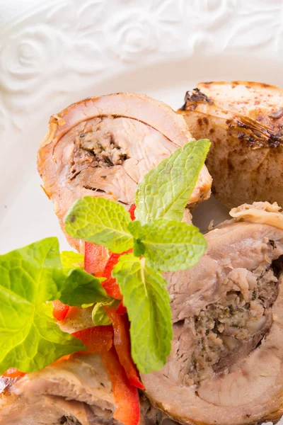 Turkey's beef olive with ham-sweet chestnut filling — Stock Photo, Image