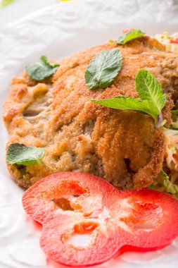 taze savoy lahana salatası ile pişmiş istiridye mantar