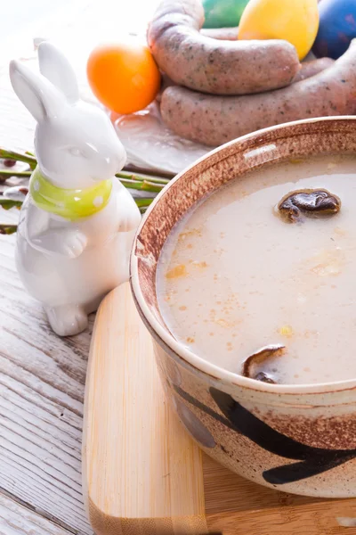 Polish Easter soup with egg and sausage — Stock Photo, Image