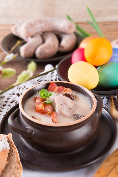 Paskalya yumurta ve sosis çorbası Lehçe — Stok fotoğraf
