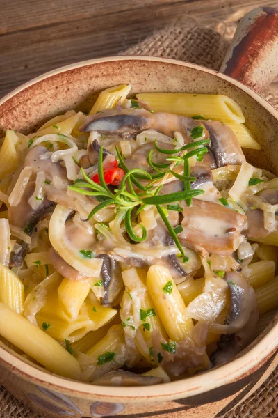 Penne and mushroom sauce — Stock Photo, Image