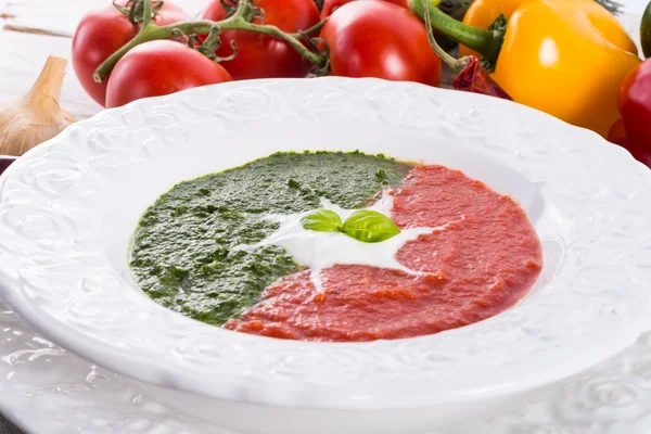 Tomato-spinach cream soup — Stock Image Tomato-spinach cream soup Royalty Free Stock Photos
