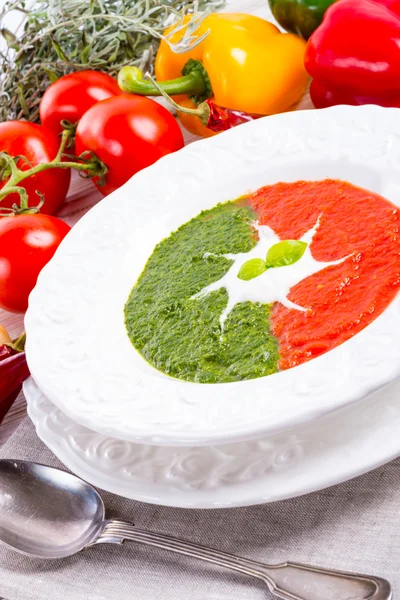 Tomato-spinach cream soup — Stock Photo, Image