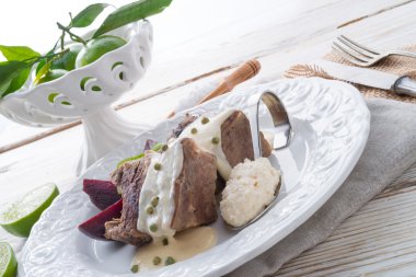 Beef with beetroot and horseradish sauce clipart
