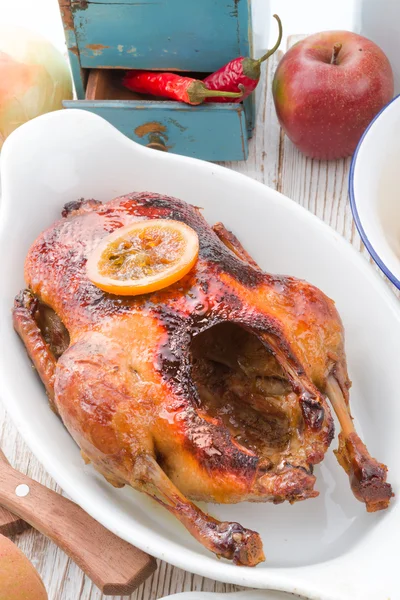 Duck with dumplings and pickled plum — Stock Photo, Image