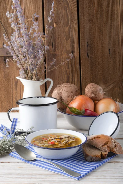 Vegetarian parasol mushroom soup — Stock Photo, Image