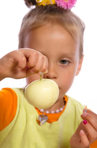 Girls with apple — Stock Photo, Image