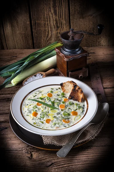 Zuppa di formaggio porro — Foto Stock