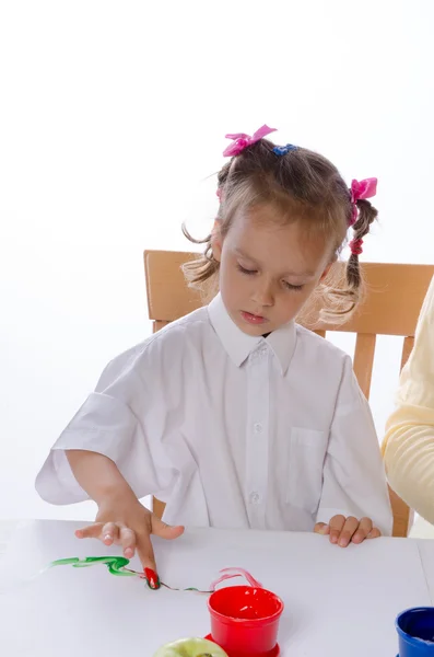 Mãe e filha pintar com o dedo — Fotografia de Stock