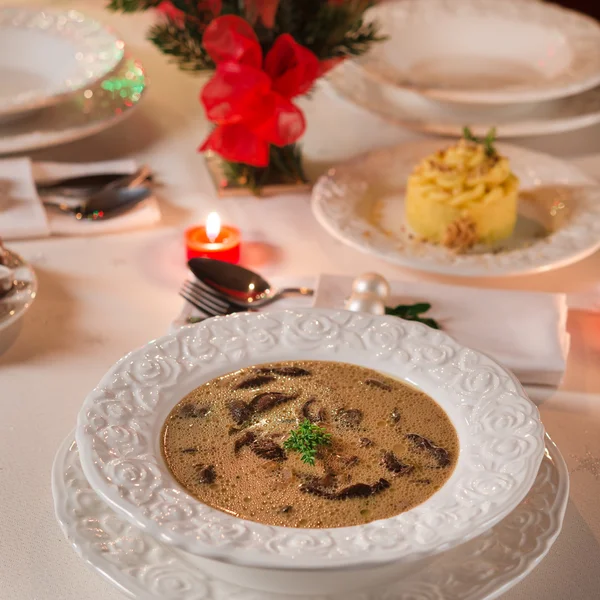 Vánoční houbová polévka — Stock fotografie