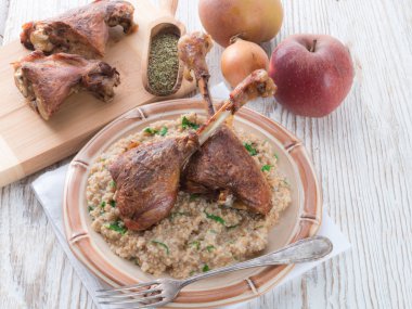 roasted goose thighs with grits