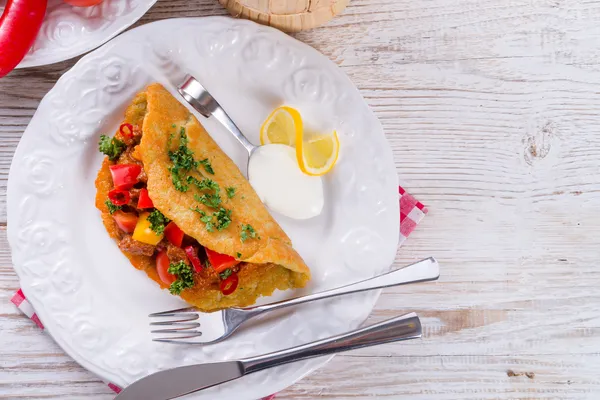 Hungarian goulash with potato pancake — Stock Image Hungarian goulash with potato pancake Stock Picture
