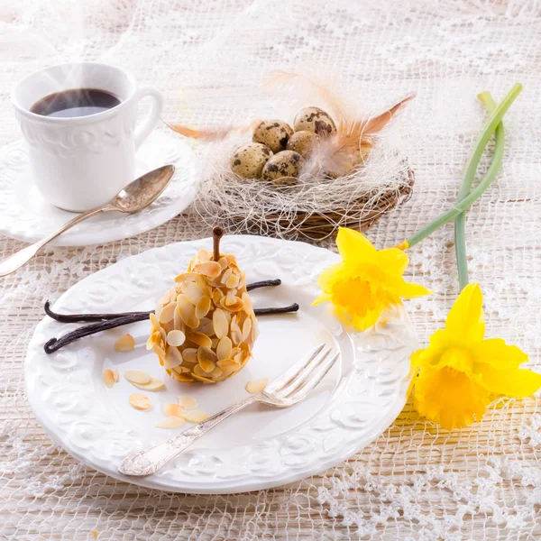 Almonds pear and tea — Stock Photo, Image