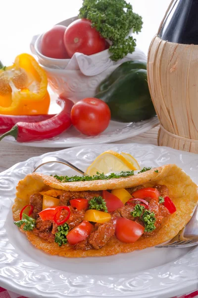 Hungarian goulash with potato pancake — Stock Image Hungarian goulash with potato pancake Stock Image