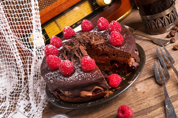 Csokoládé torta és török kávé - vintage stílusú — Stock Fotó
