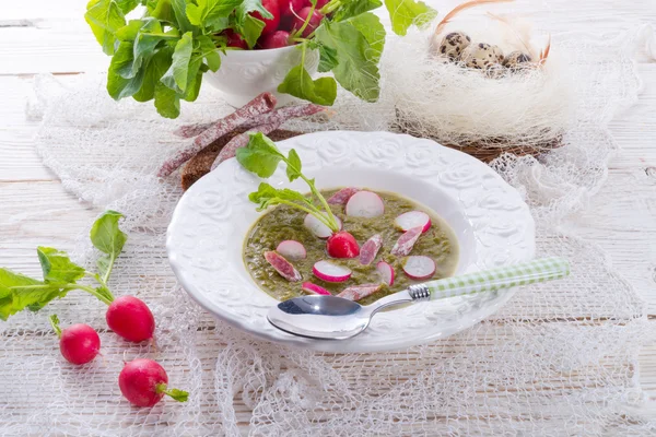 Zupa z zielonych rzodkiewka — Zdjęcie stockowe