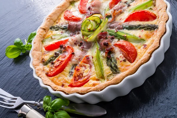 Groene asperges tart — Stockfoto