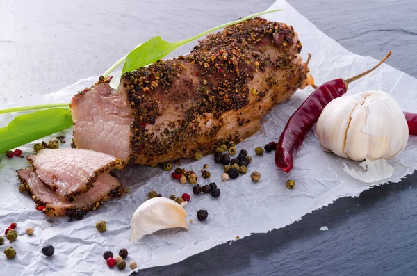 Bacon with pepper honey crust — Stock Photo, Image