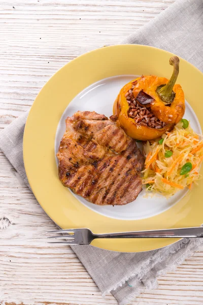 Steak with rice stuffed peppers — Stock Photo, Image