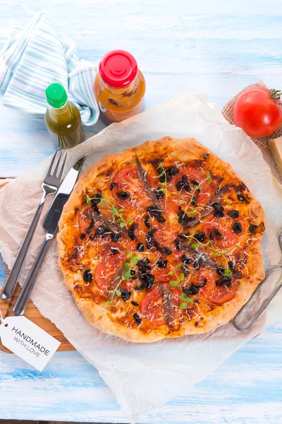 Pizza de anchoa — Foto de Stock