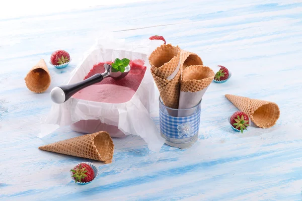 Zelfgemaakte strawberry ijs — Stockfoto