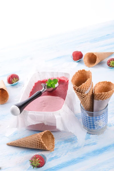 Zelfgemaakte strawberry ijs — Stockfoto