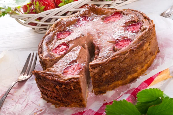 Chocolate cheese cake with Strawberry — Stock Photo, Image