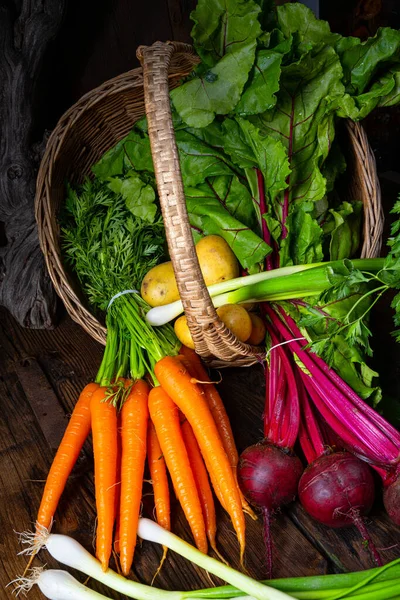 Basket Different Vegetables Beetroot Carrot — Stock Photo, Image