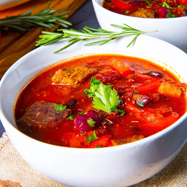 Spicy Mexican Style Soup Beef Beans — Stock Photo, Image