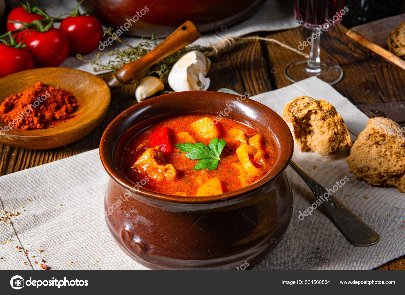 Hungarian Goulash Soup Cauldron Pot Close View Stock Photo by