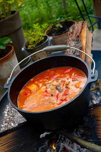 Çaydanlık Kebabı Yakın Çekim Ateş Altında Hazırlanır — Stok fotoğraf