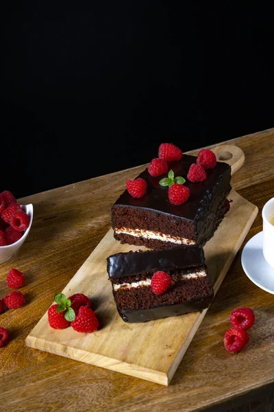 Ciasto Czekoladowe Malinami Kawą — Zdjęcie stockowe